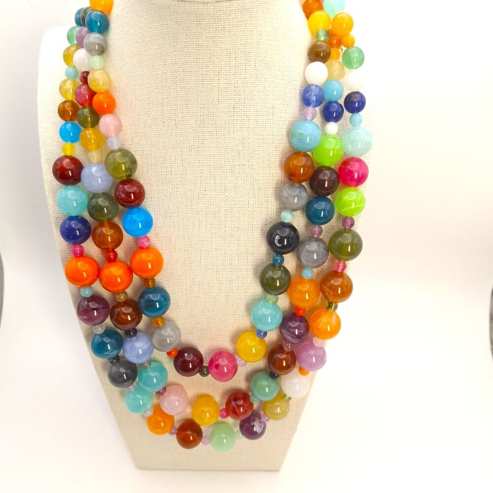 3-Strand Multi-color Chunky Statement Necklace Plunder NWT